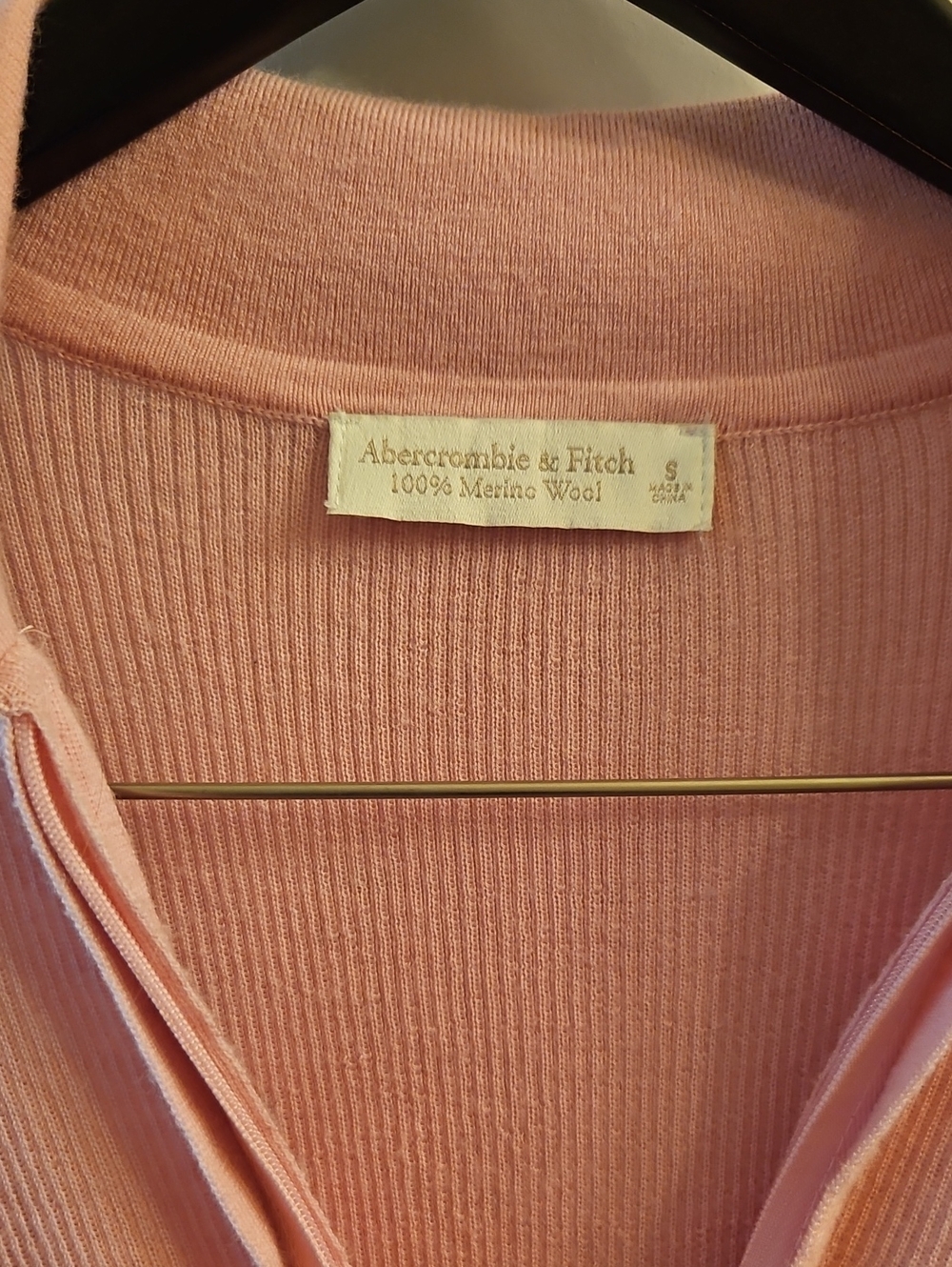 Abercrombie & Fitch Pink 100% Merino Wool Quarter-Zip Polo Sweater, S, Preppy - Picture 4 of 8